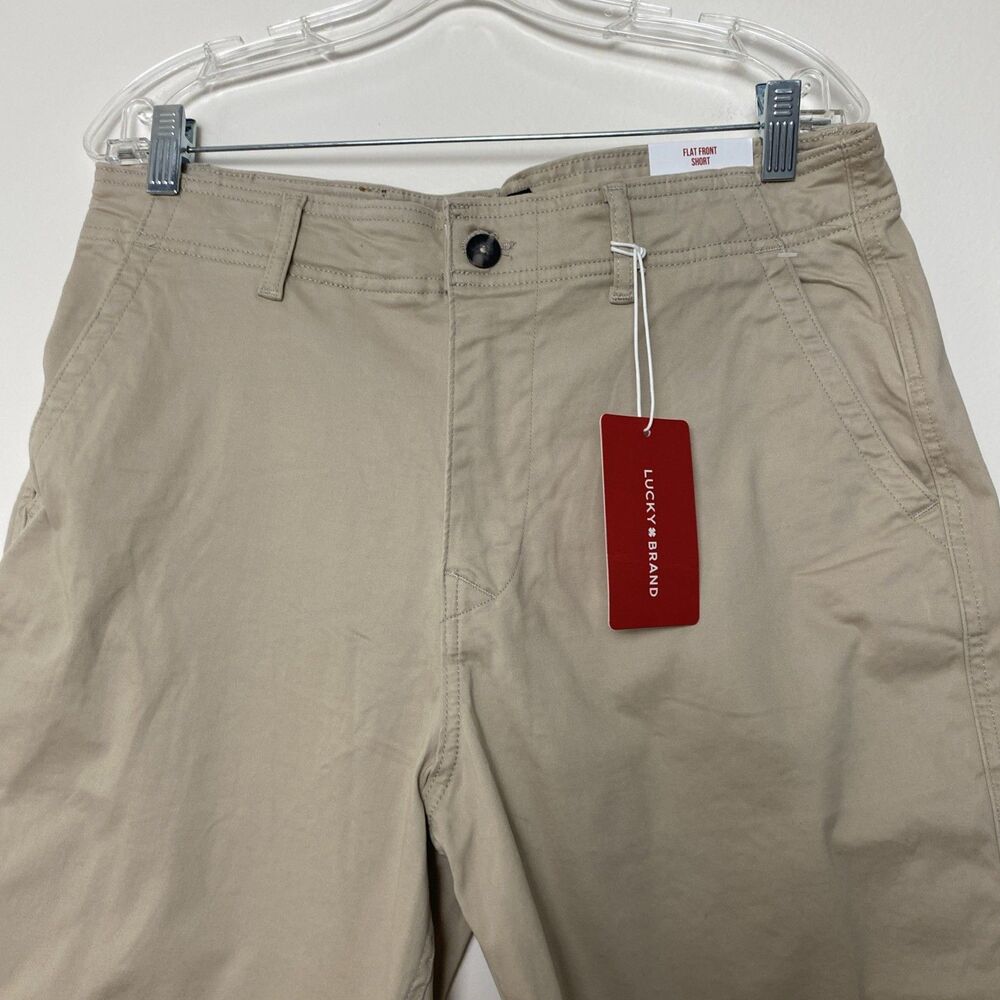 Lucky Brand Khaki Flat Front Chino Shorts Mens Size 33 Casual Stretch 9" Pockets - Picture 3 of 14